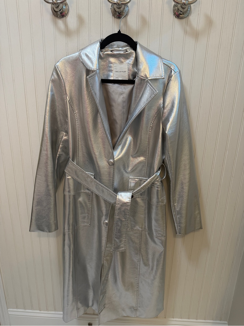 Anthropologie Silver Metallic Trench Coat with Belt (ALEC LES FILLES)